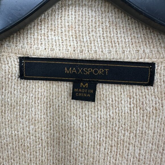 Maxsport Long Open Front Cardigan Sweater M Cinched Bell Sleeves Tan - Picture 2 of 9